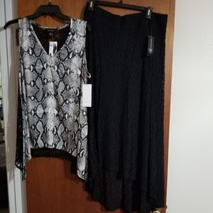 INC skirt and Karen Kane shirt